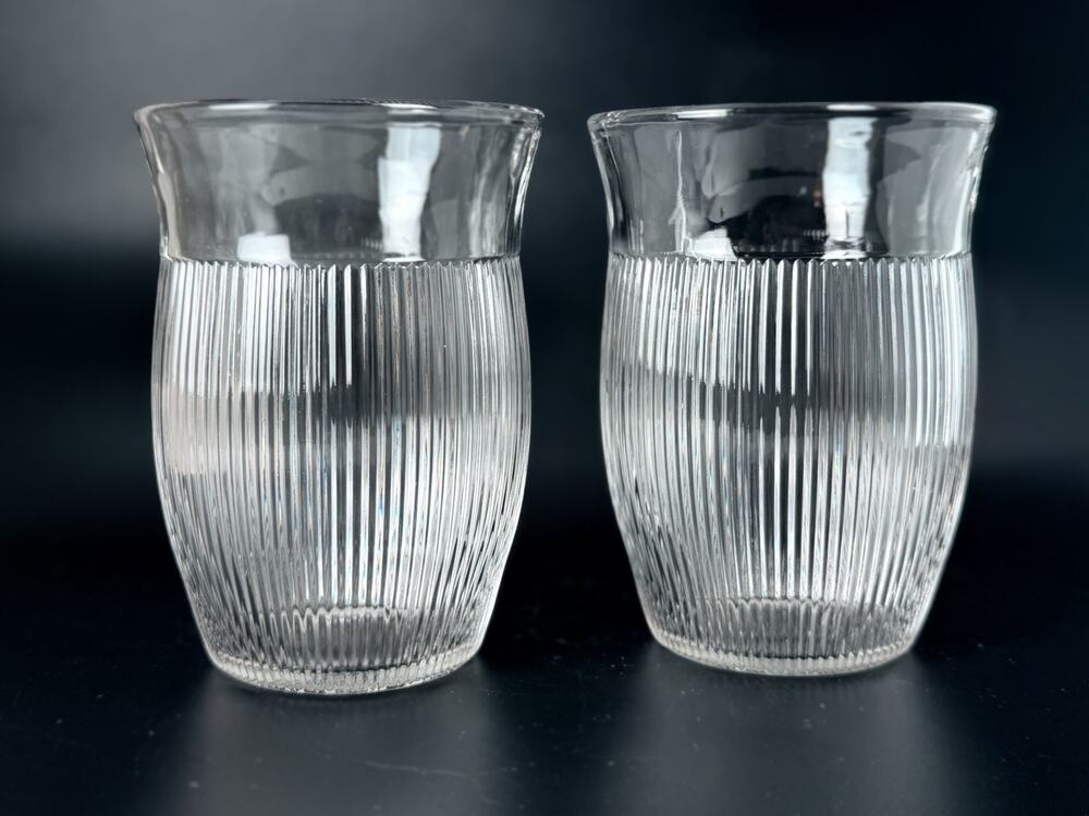 Set of 2 Vintage Hazel-Atlas Fine Rib Clear Juice Glasses Depression Glass 4”x3”